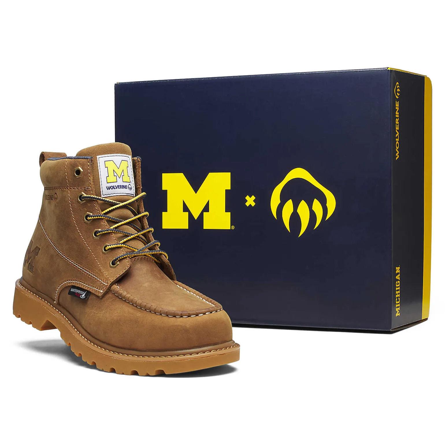 Wolverine X Valiant University Of Michigan Floorhand Moc Toe Work Boot* Waterproof | Soft Toe